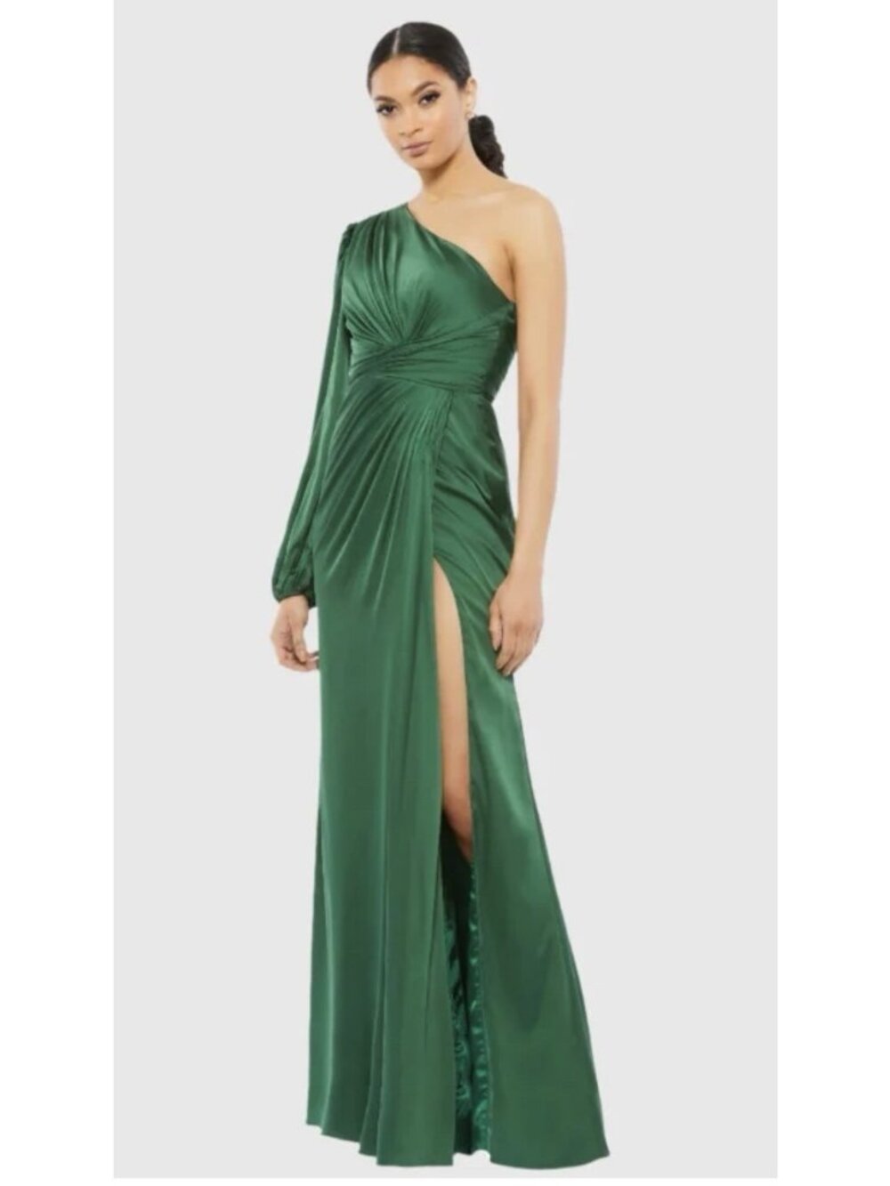 Mac Duggal Dress Gown Womens Size 6 Emerald Green Draped One Shoulder 11251